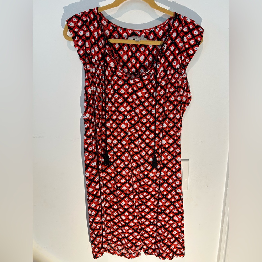 LOFT Red and Black Geometric Shift Dress
